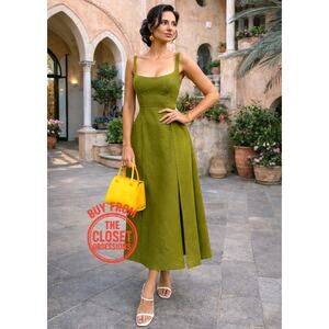LAST 2! ZARA Green Linen Blend Front Slit Midi Dress NWT | Sizes M & L